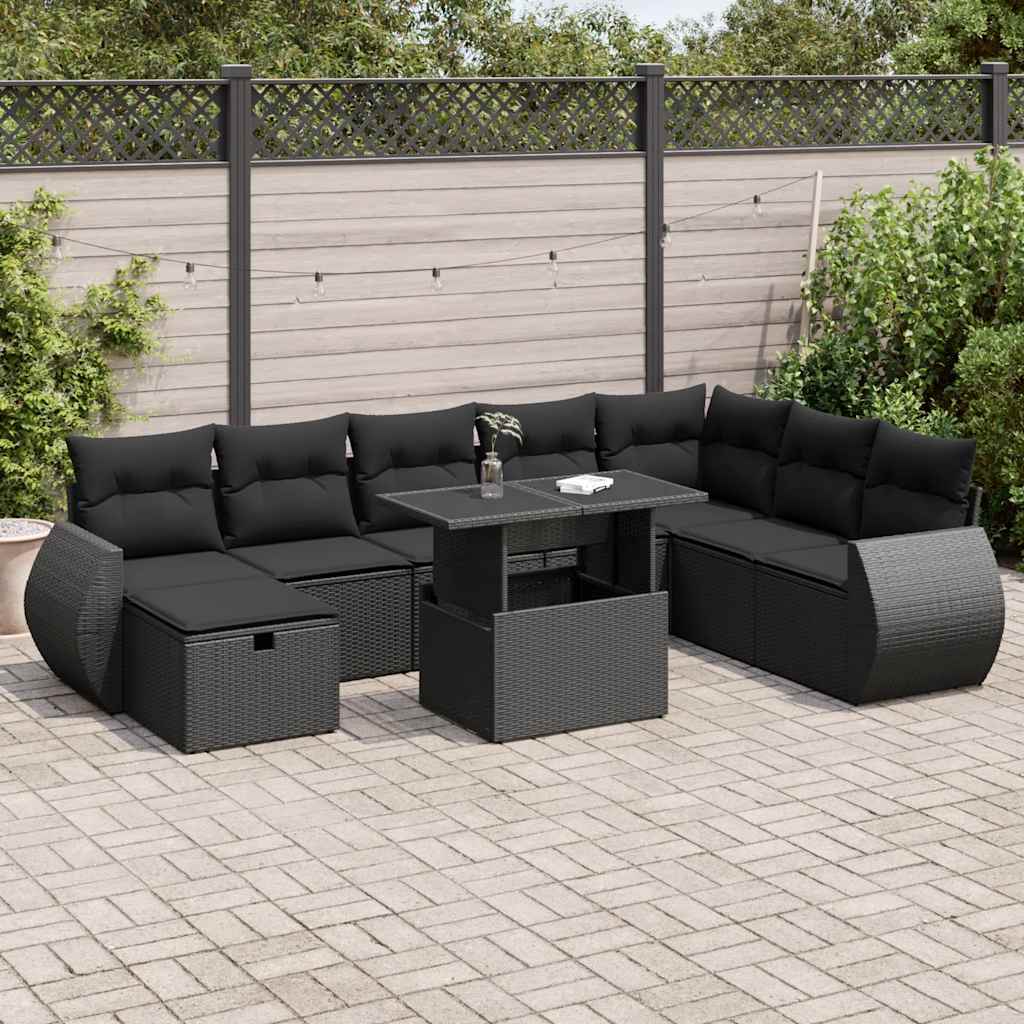 sofasæt til haven 9 dele med hynder polyrattan sort