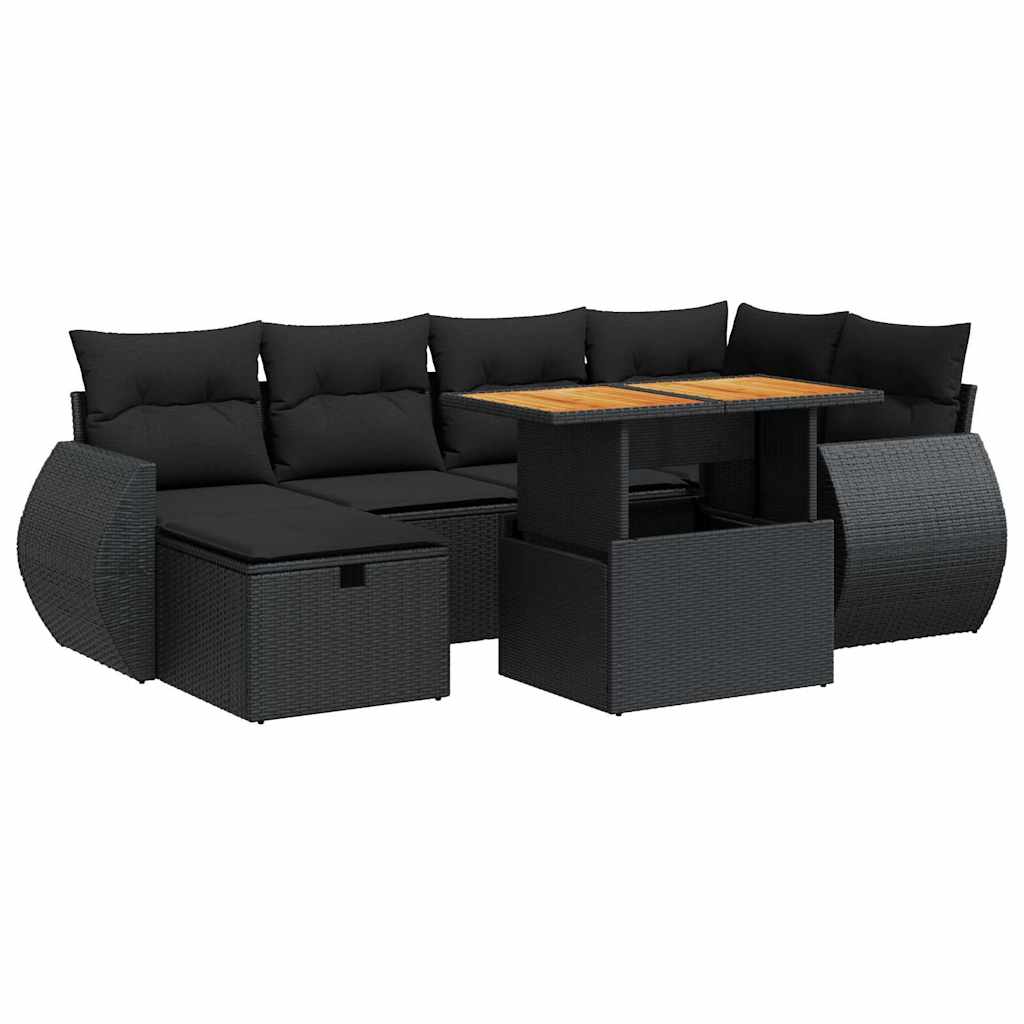 sofasæt til haven 8 dele med hynder polyrattan akacietræ sort