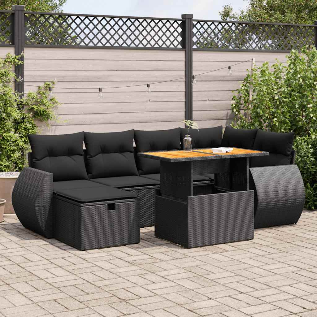 sofasæt til haven 8 dele med hynder polyrattan akacietræ sort
