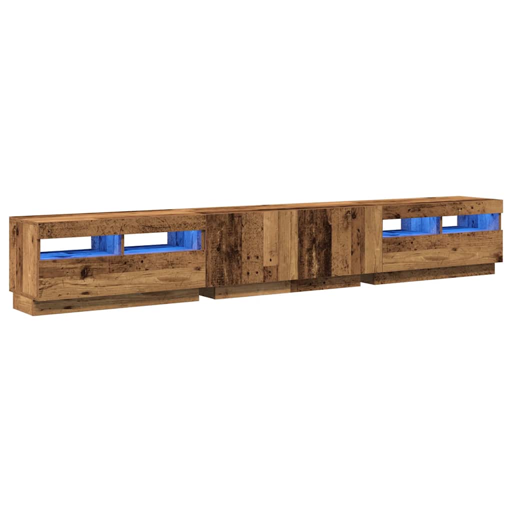 tv-bord m. LED-lys 260x35x40 cm konstrueret træ antikt træ