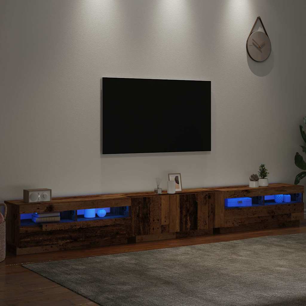 tv-bord m. LED-lys 300x35x40 cm konstrueret træ antikt træ