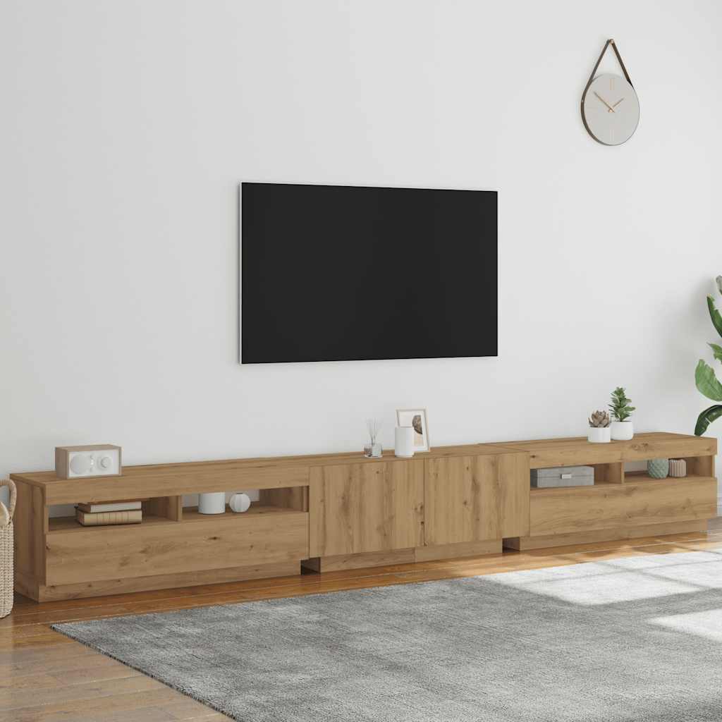 tv-bord med LED-lys 300x35x40 cm konstrueret træ kunsteg