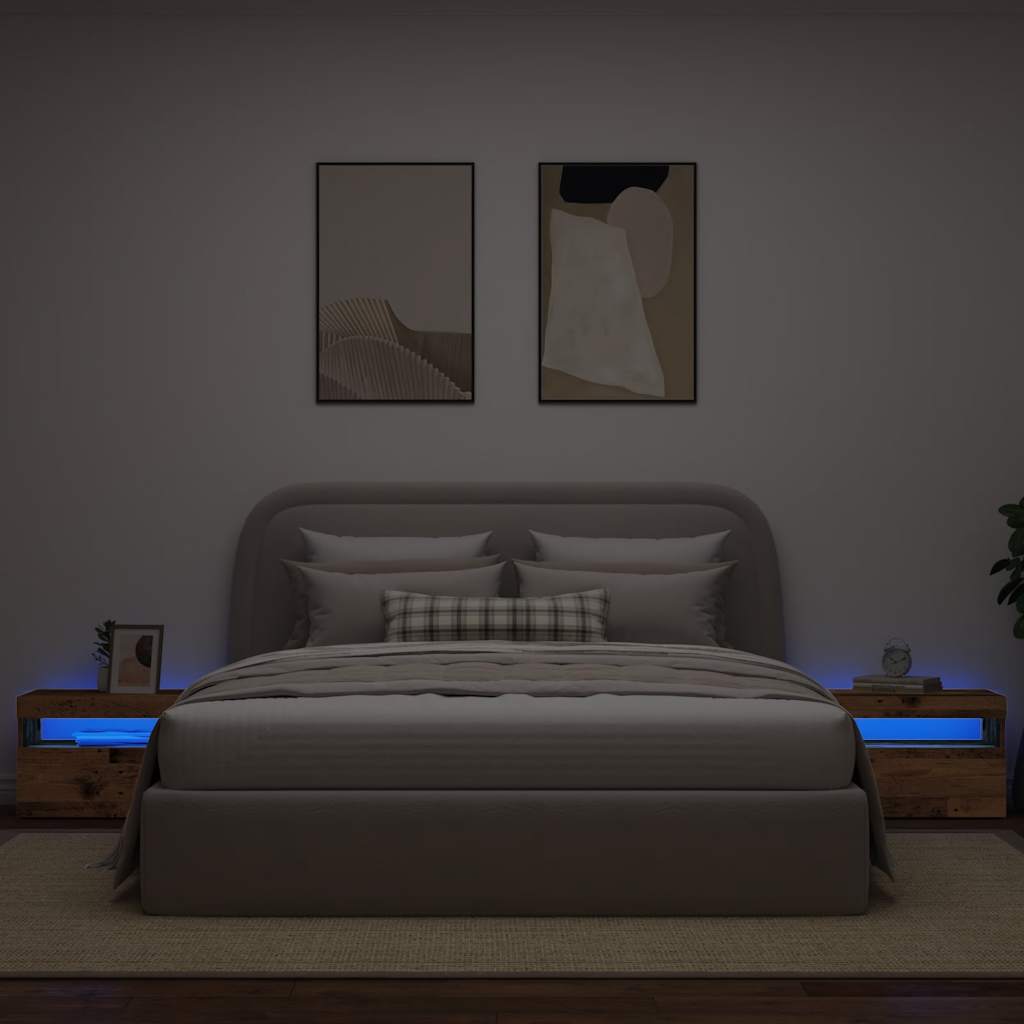 sengeskab med LED-lys Gammelt træ 60x35x40 cm Konstrueret træ