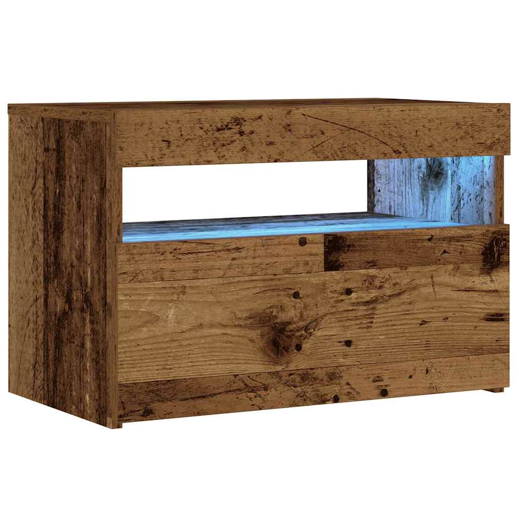 sengeskab med LED-lys Gammelt træ 60x35x40 cm Konstrueret træ
