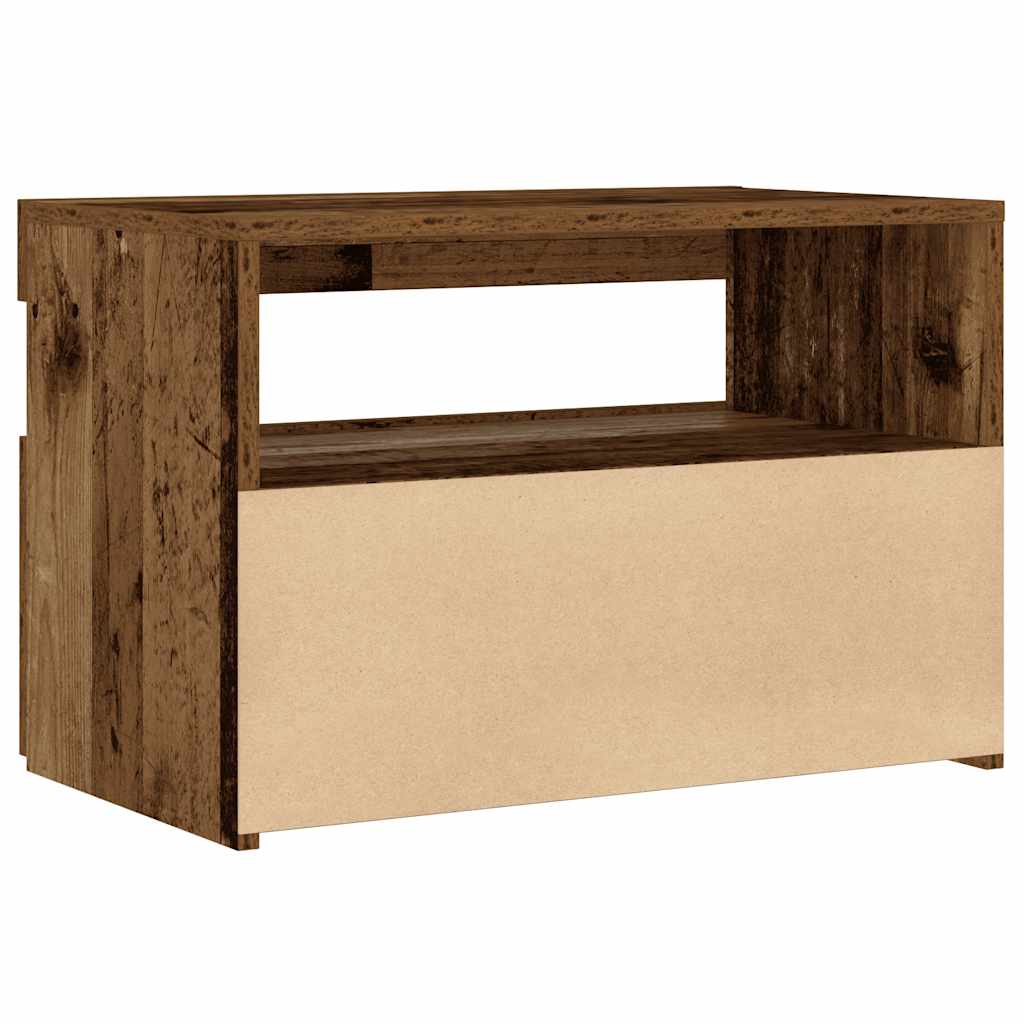 sengeskab med LED-lys Gammelt træ 60x35x40 cm Konstrueret træ