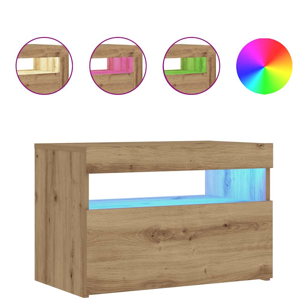 Sengeskab med LED-lys Artisan Eg 60x35x40 cm Konstrueret træ