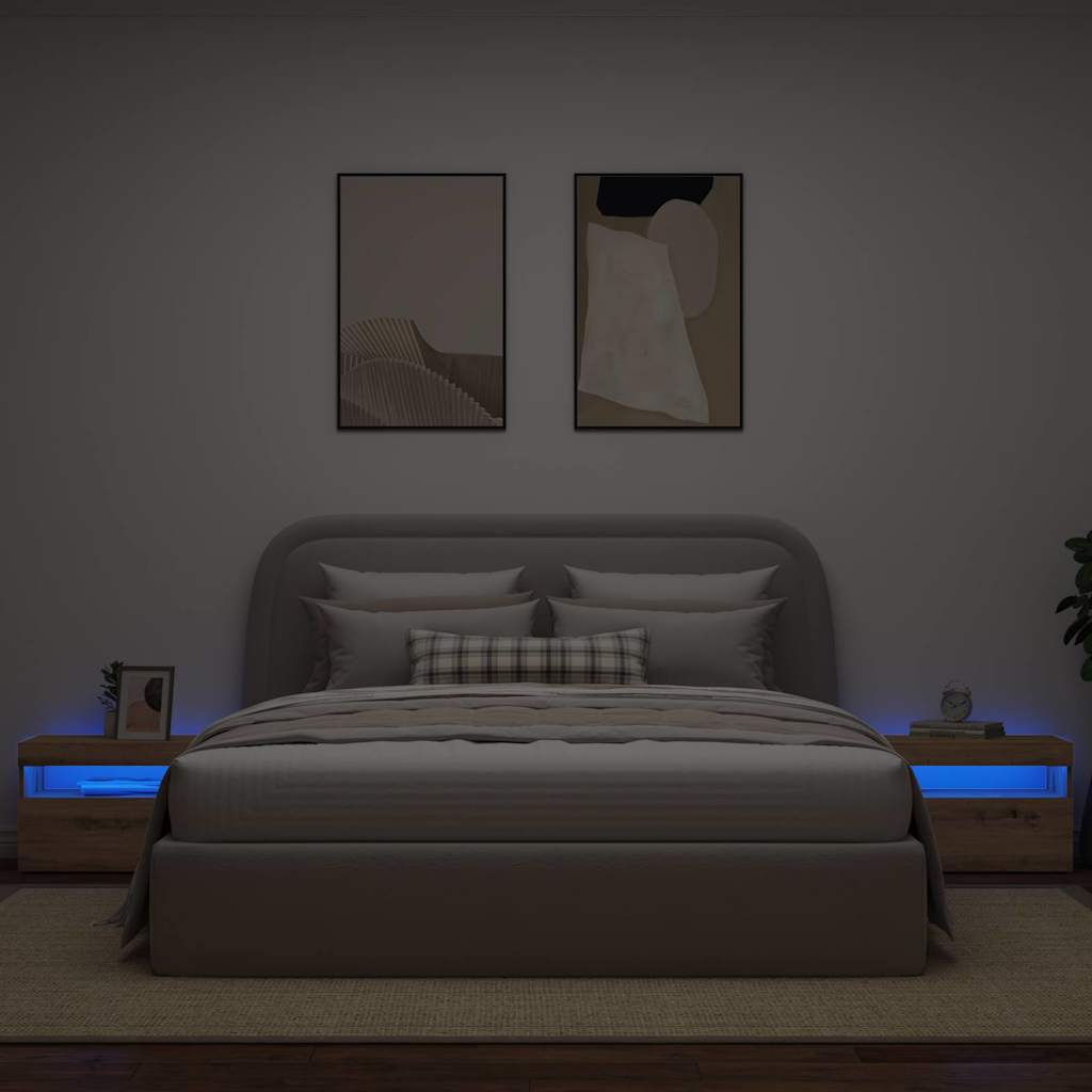 Sengeskab med LED-lys Artisan Eg 60x35x40 cm Konstrueret træ
