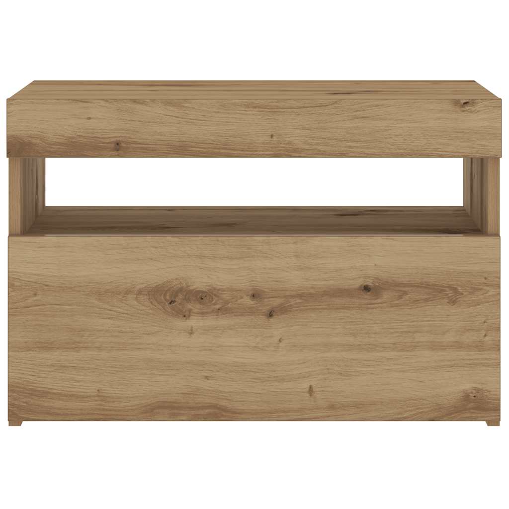 Sengeskab med LED-lys Artisan Eg 60x35x40 cm Konstrueret træ