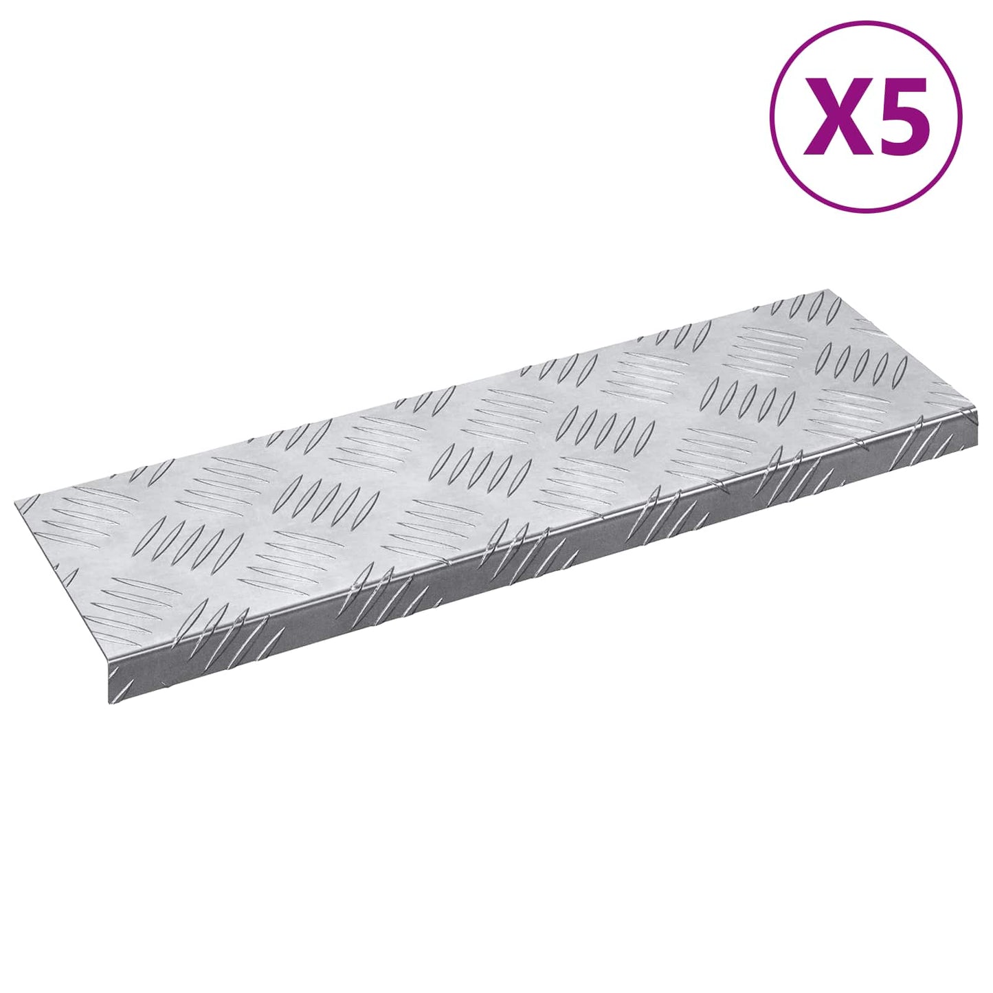 Trappe Tread Rektangulær 5 pcs Sølv 60 x 18 x 2,5 cm Aluminium