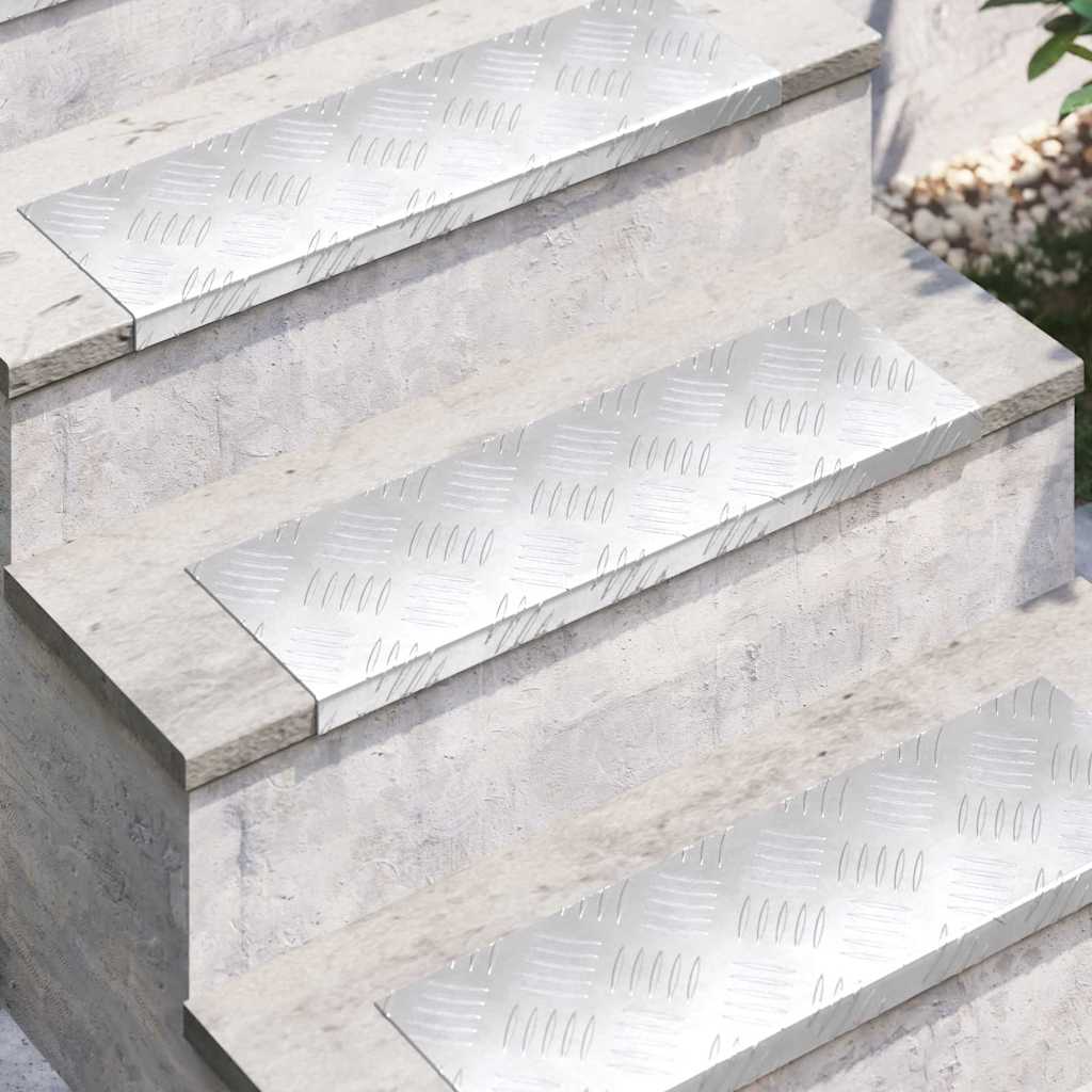 Trappe Tread Rektangulær 10 pcs Sølv 60 x 18 x 2,5 cm Aluminium