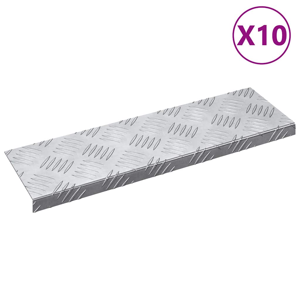 Trappe Tread Rektangulær 10 pcs Sølv 60 x 18 x 2,5 cm Aluminium