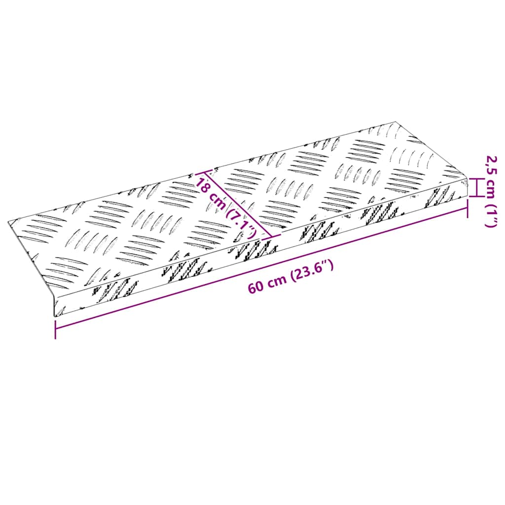 Trappe Tread Rektangulær 10 pcs Sølv 60 x 18 x 2,5 cm Aluminium