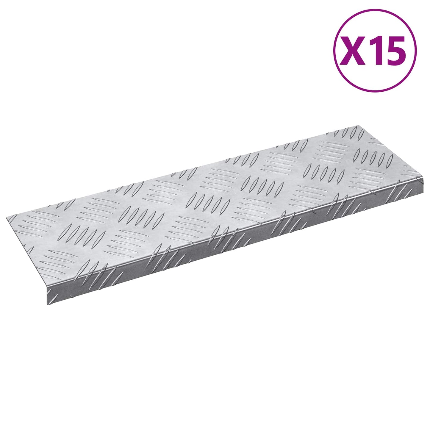 Trappe Tread Rektangulær 15 pcs Sølv 60 x 18 x 2,5 cm Aluminium