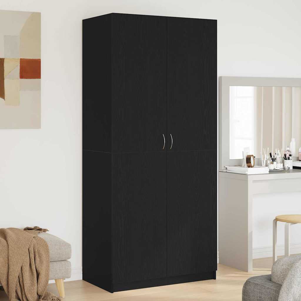 Garderobeskab med dør Sort eg 90 x 52 x 200 cm Konstrueret træ