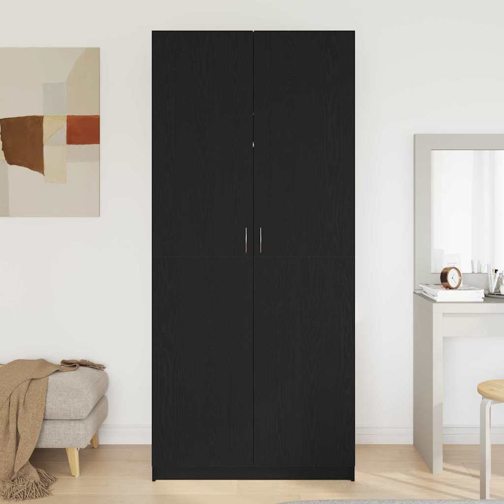 Garderobeskab med dør Sort eg 90 x 52 x 200 cm Konstrueret træ