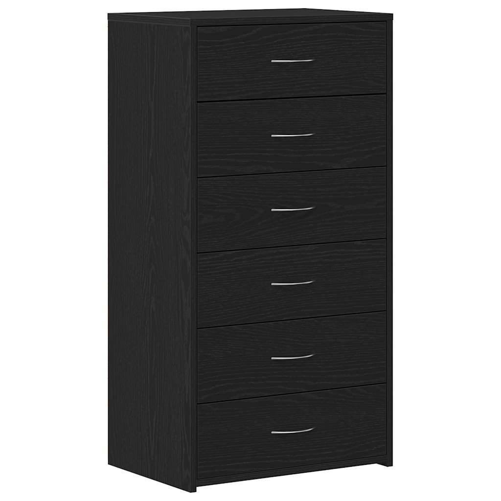 skænk med 6 skuffer 50x34x96 cm konstrueret træ sort egetræ