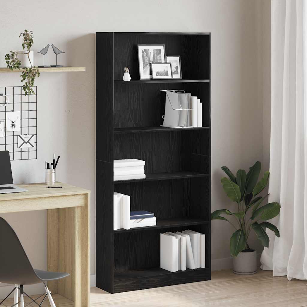bogreol 80x24x176 cm konstrueret træ sort egetræsfarve billede