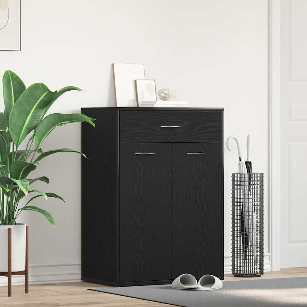 Skostativ med skuffe Sort eg 60 x 35 x 84 cm Konstrueret træ