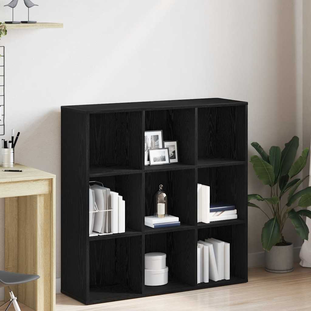 Bogskab/reol med 9 rum - sort eg, 98×29×97,5 cm, konstrueret træ