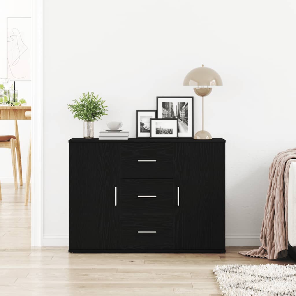 skænk 91x29,5x65 cm konstrueret træ sort egetræsfarve