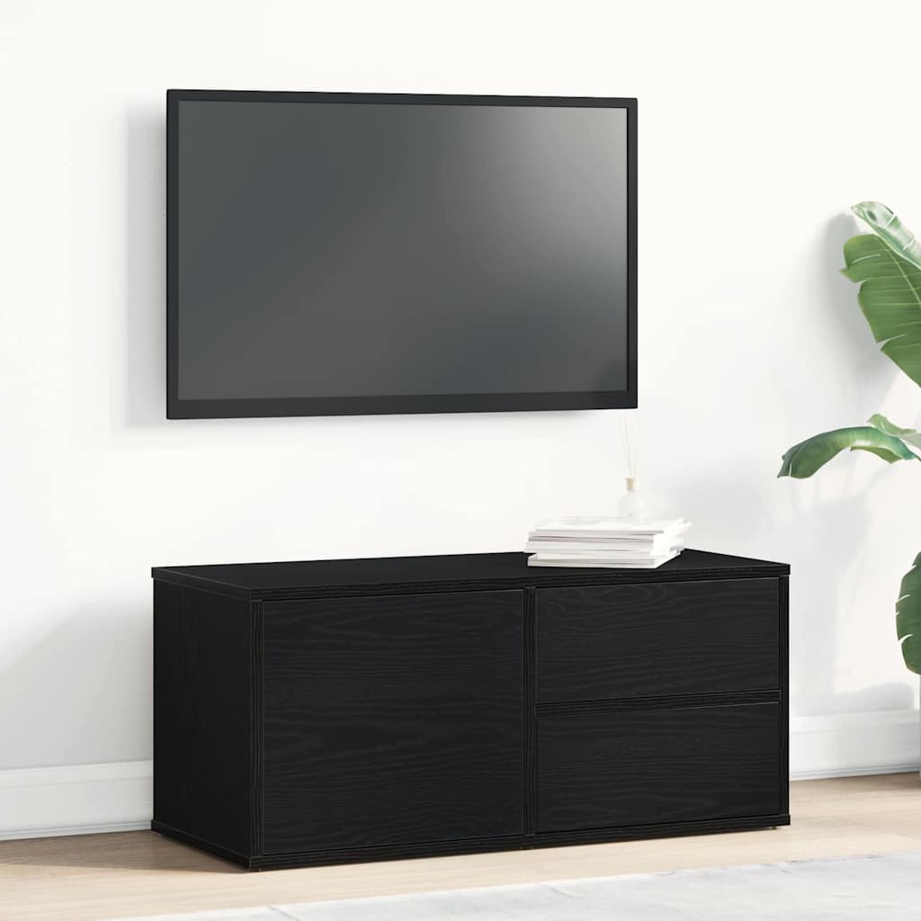 TV-skab med skuffe Sort eg 80 x 34 x 36 cm Konstrueret træ