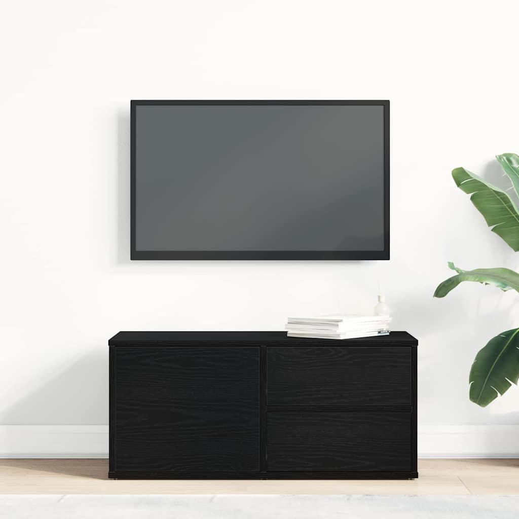 TV-skab med skuffe Sort eg 80 x 34 x 36 cm Konstrueret træ