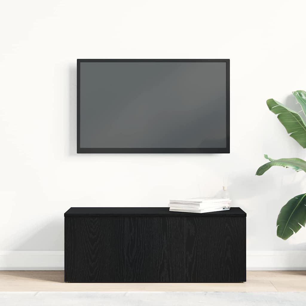 TV-skab med skuffe Sort eg 80x34x30 cm Konstrueret træ