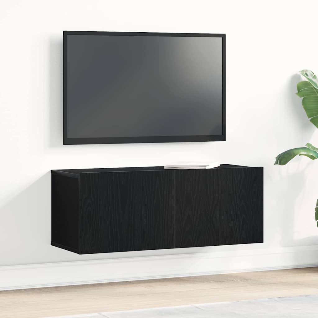 TV-skab Vægmonteret Sort eg 80 x 30 x 30 cm Konstrueret træ