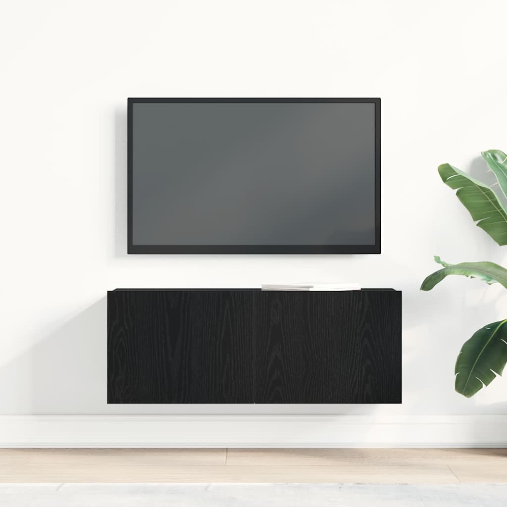 TV-skab Vægmonteret Sort eg 80 x 30 x 30 cm Konstrueret træ