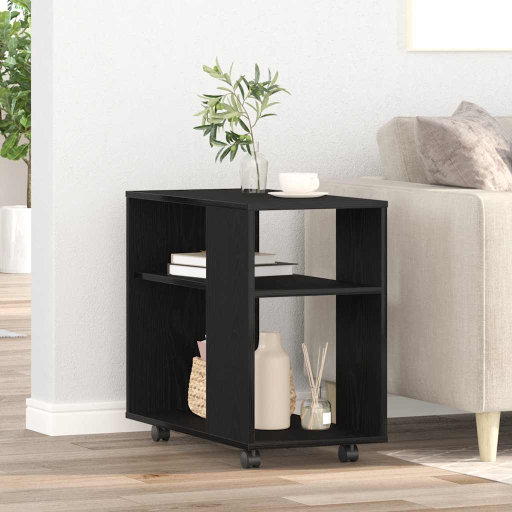 sidebord sort egetræ 70x35x60 cm konstrueret træ