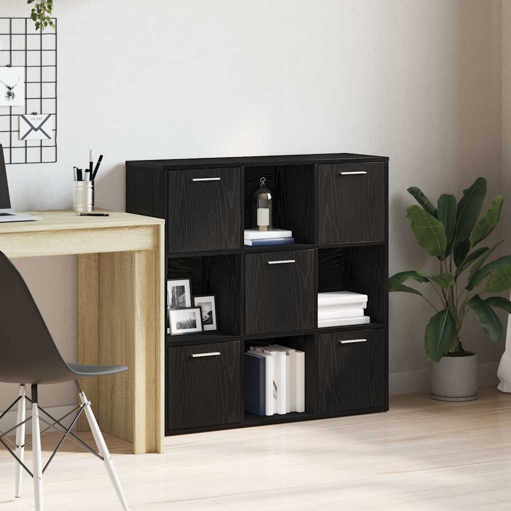 bogreol 90x28x90 cm konstrueret træ sort egetræsfarve billede