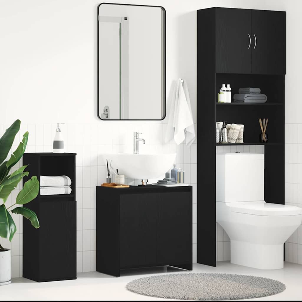 badeværelsesskab 60x33x60 cm konstrueret træ sort egetræ billede