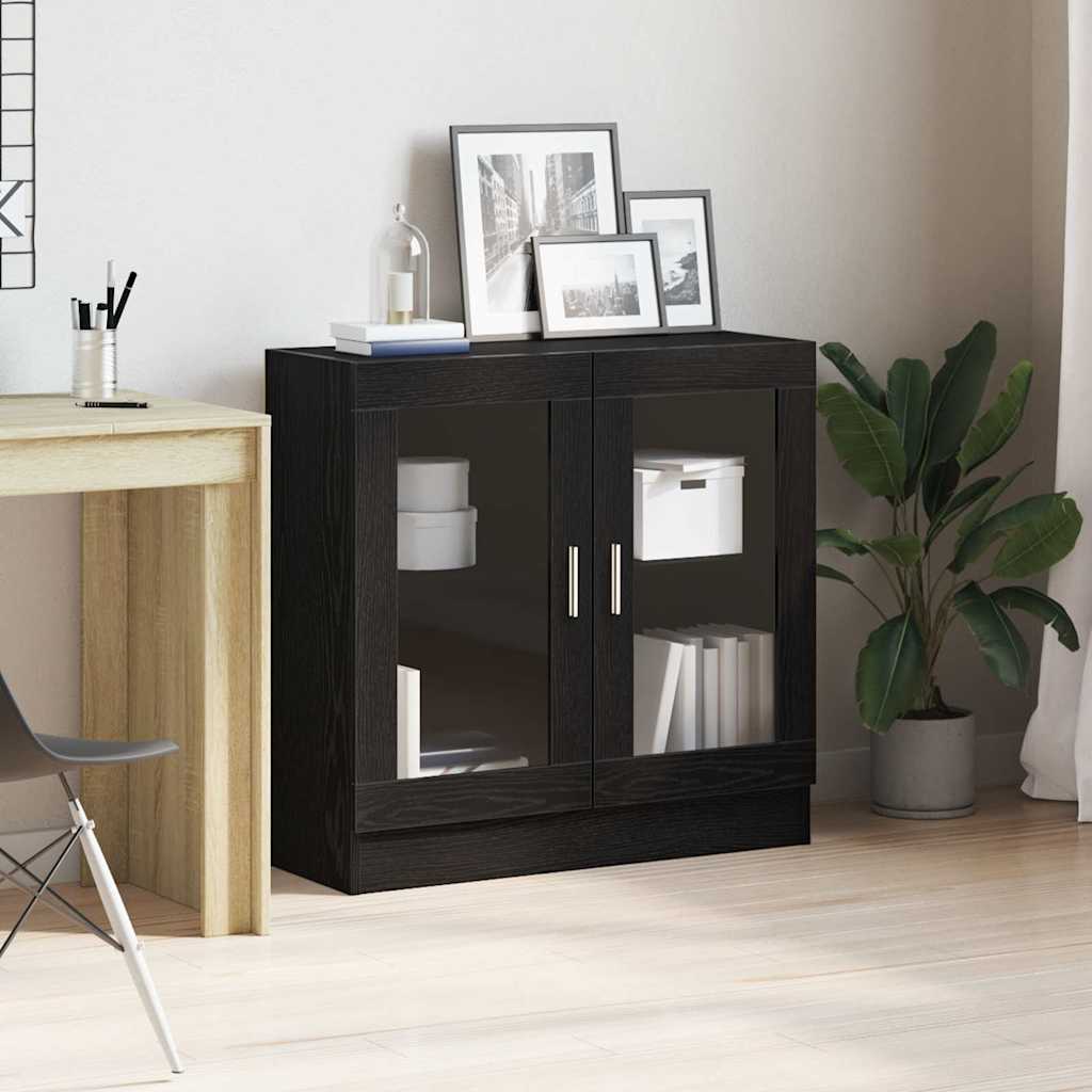 Bogskab i sort eg - 82,5 × 30,5 × 80 cm, konstrueret træ med glasdøre