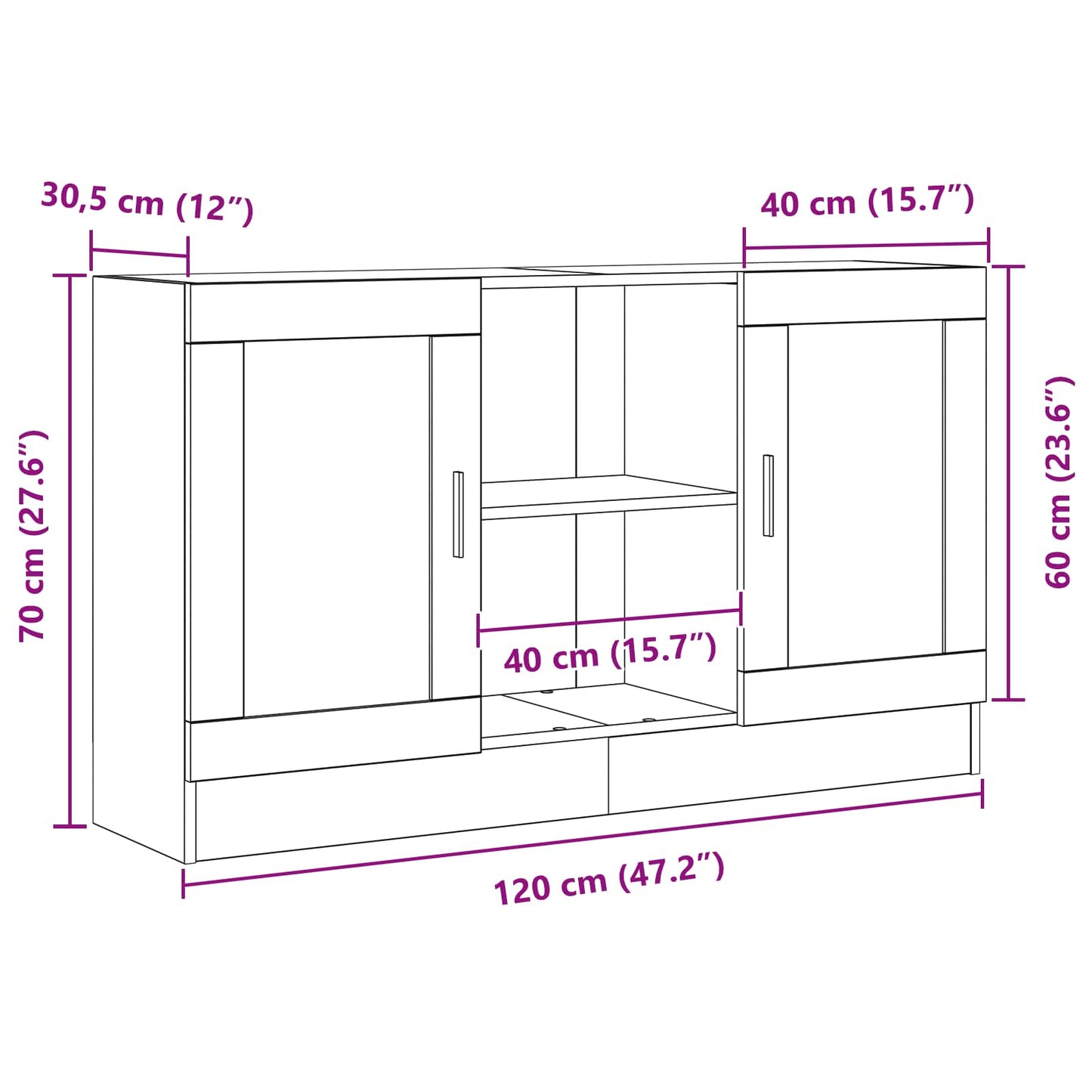 Sideboard Sort eg 120 x 30,5 x 70 cm Konstrueret træ