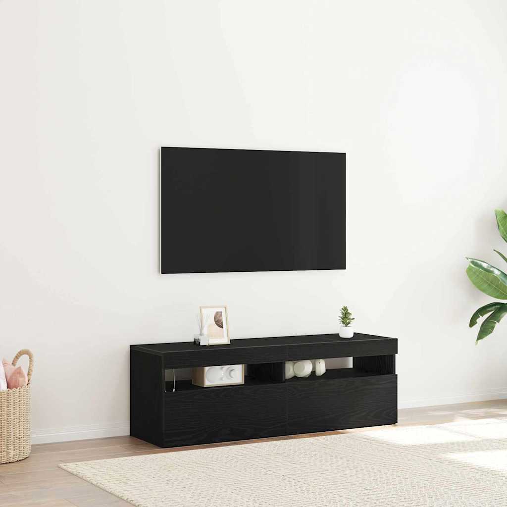 TV-skab med LED Sort eg 120 x 35 x 40 cm Konstrueret træ
