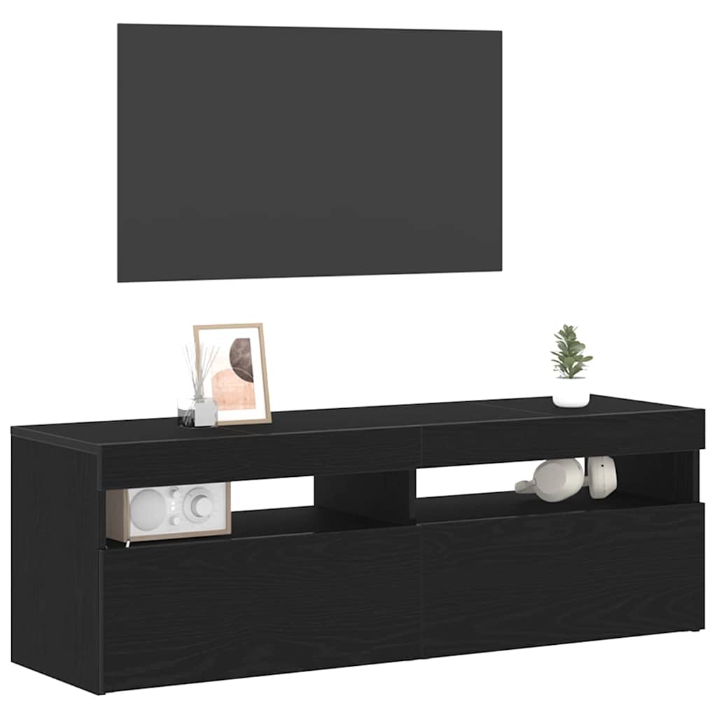 TV-skab med LED Sort eg 120 x 35 x 40 cm Konstrueret træ