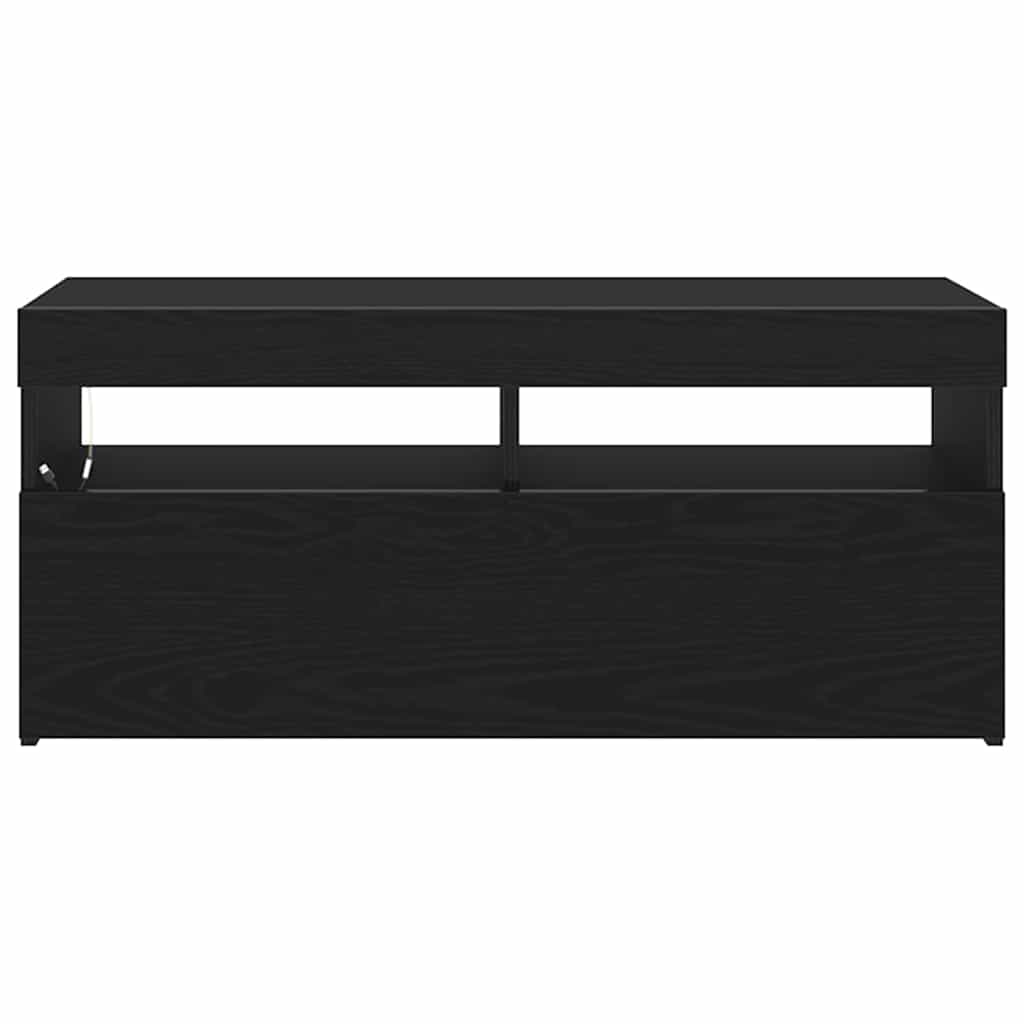 TV-skab med LED Sort eg 90 x 35 x 40 cm Konstrueret træ