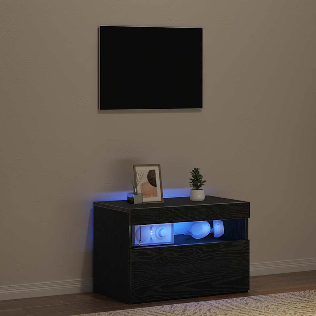 TV-skab med LED Sort eg 60 x 35 x 40 cm Konstrueret træ