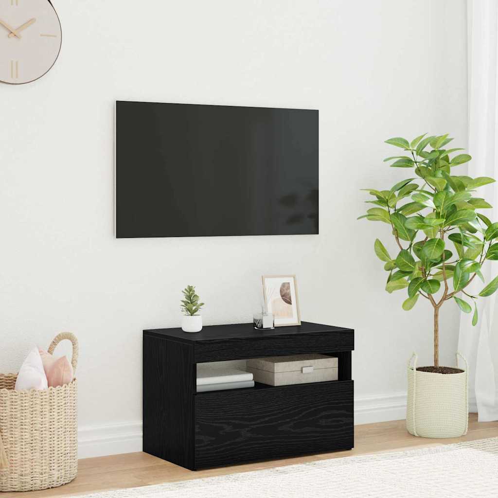 TV-skab med LED Sort eg 60 x 35 x 40 cm Konstrueret træ
