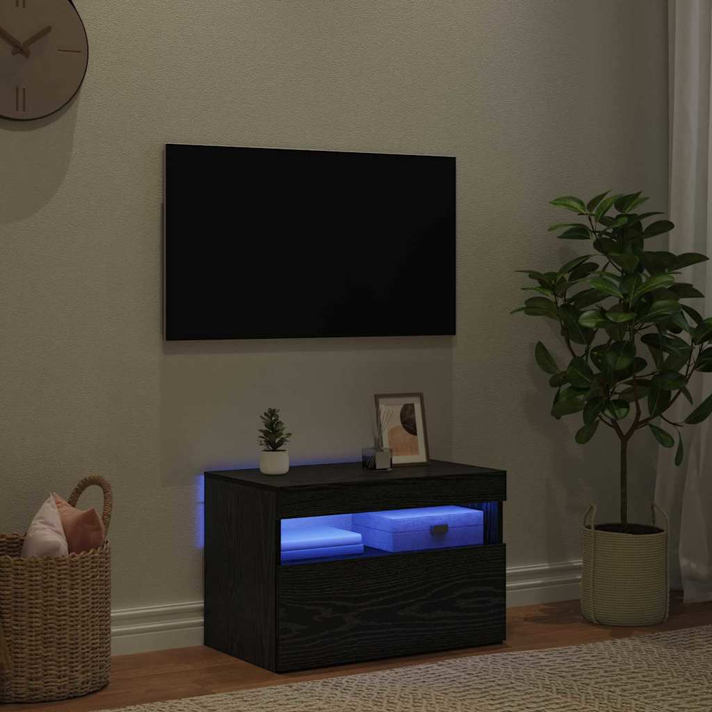 TV-skab med LED Sort eg 60 x 35 x 40 cm Konstrueret træ