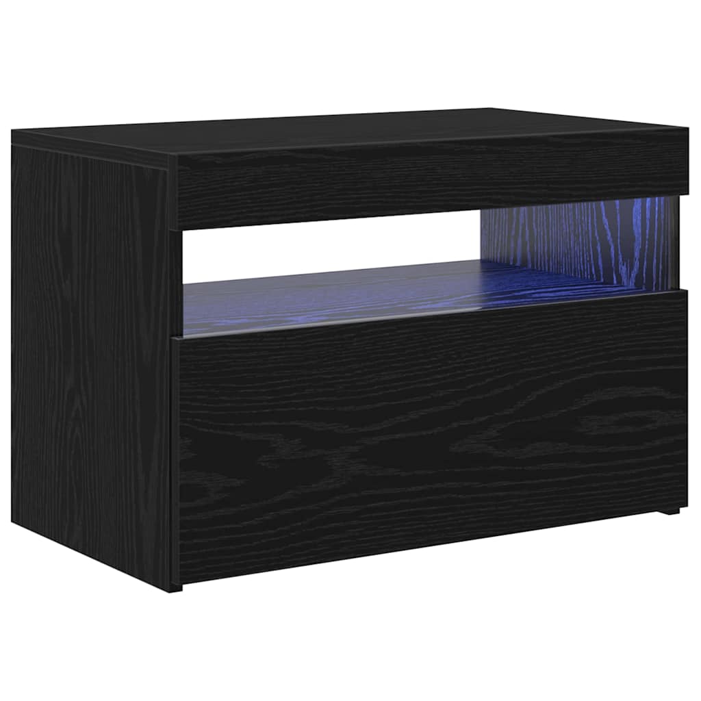 TV-skab med LED Sort eg 60 x 35 x 40 cm Konstrueret træ
