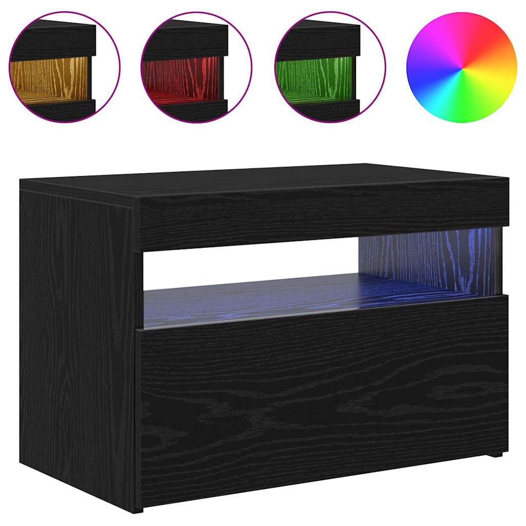 TV-skab med LED Sort eg 60 x 35 x 40 cm Konstrueret træ