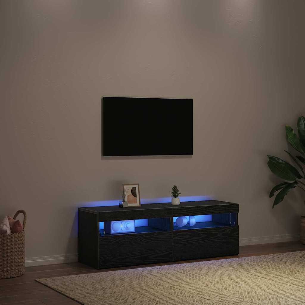 TV-skab med LED 2 pcs Sort eg 60 x 35 x 40 cm Konstrueret træ