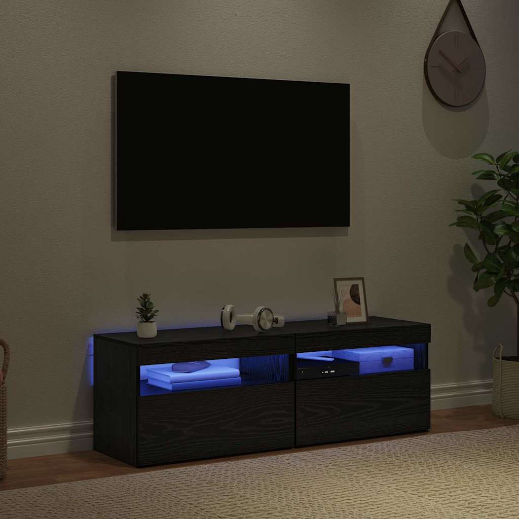 TV-skab med LED 2 pcs Sort eg 60 x 35 x 40 cm Konstrueret træ