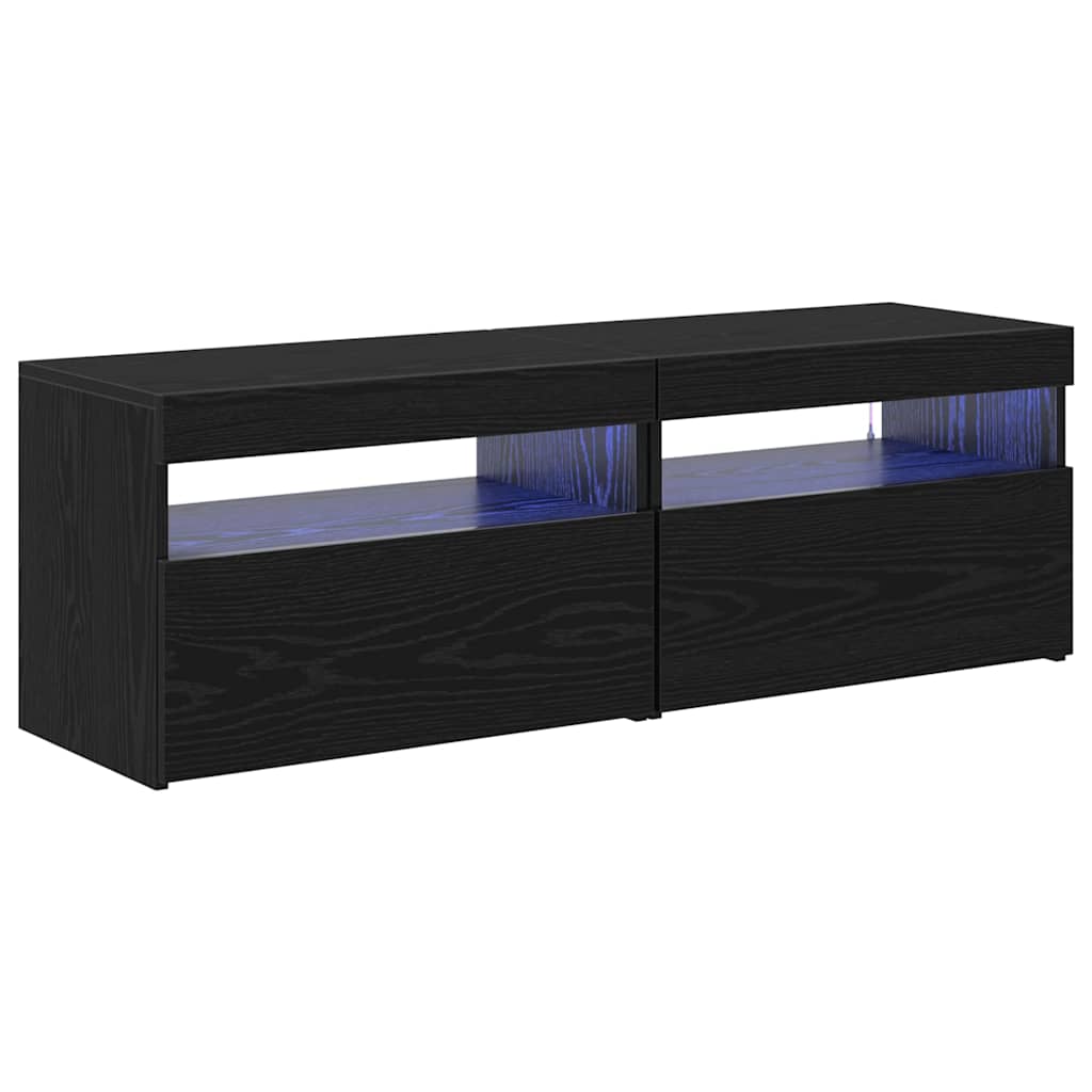 TV-skab med LED 2 pcs Sort eg 60 x 35 x 40 cm Konstrueret træ