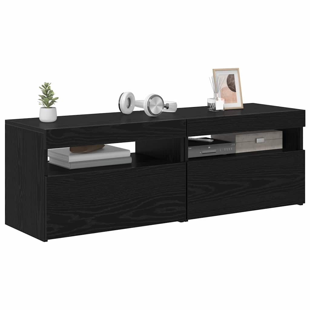 TV-skab med LED 2 pcs Sort eg 60 x 35 x 40 cm Konstrueret træ