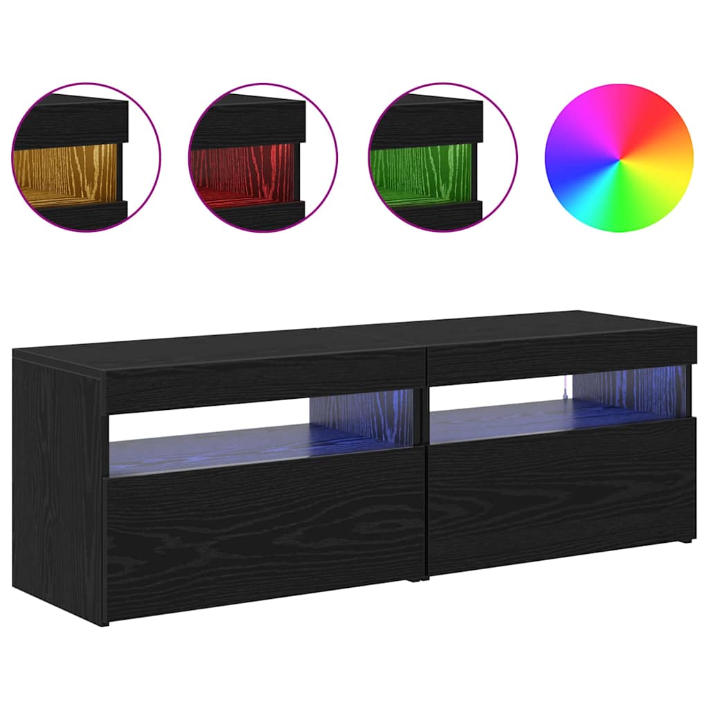 TV-skab med LED 2 pcs Sort eg 60 x 35 x 40 cm Konstrueret træ