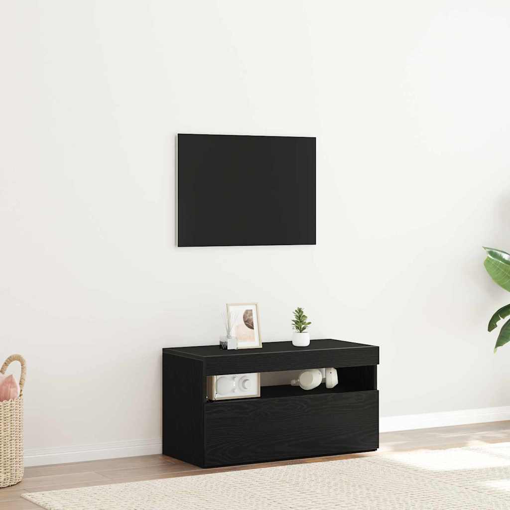 TV-skab med LED Sort eg 75 x 35 x 40 cm Konstrueret træ