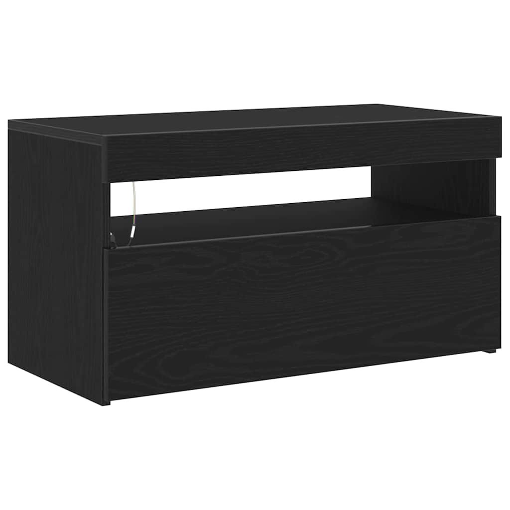 TV-skab med LED Sort eg 75 x 35 x 40 cm Konstrueret træ