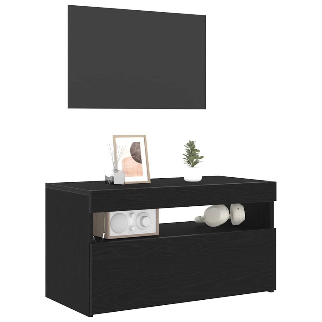 TV-skab med LED Sort eg 75 x 35 x 40 cm Konstrueret træ